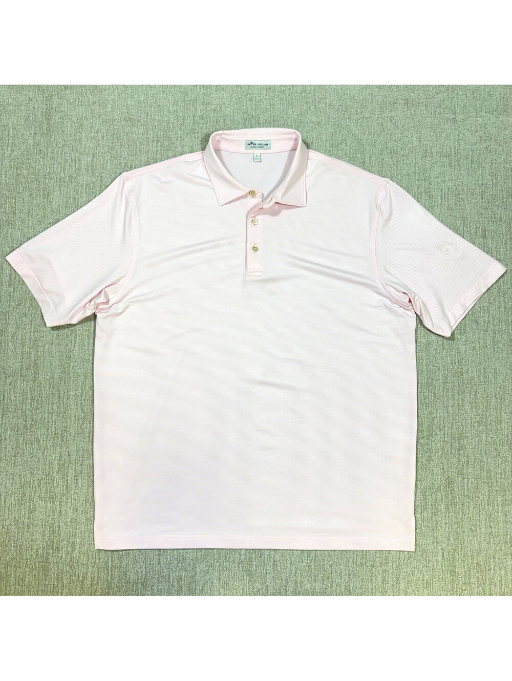 Peter Millar Summer Comfort Golf Polo Mens Large Pink White Stripe Performance